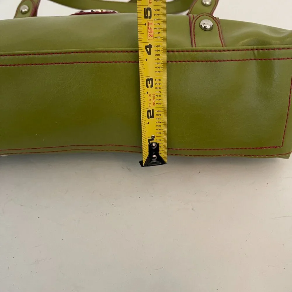 Nine West Green Pink Vegan‎ Leather Satchel Handbag Purse Retro Twee Colorful